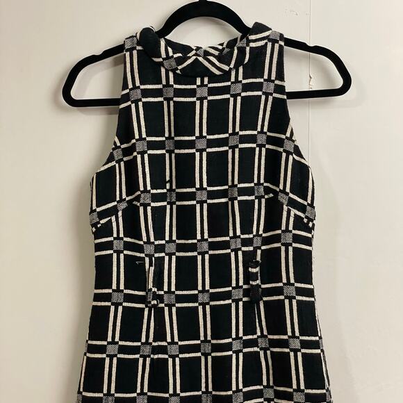 Milly 4 black cream bodycon dress geometric Corpcore business casual turtleneck - Picture 2 of 7